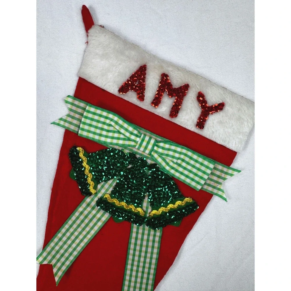 Handmade Christmas Stocking Unisex OS Red Good Sequin Bells Dove Amy Gingham Bow
